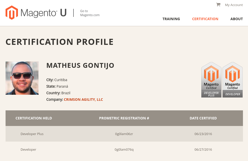 Magento Certification Profile